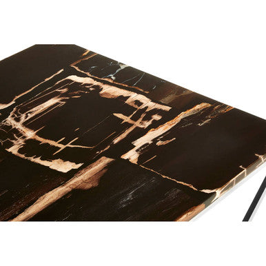 Orsina Petrified Wood Coffee Table – Square Dark Stone & Gold Base