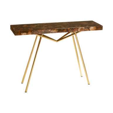 Orsina Agate Console Table | Gold Brass Finish Narrow Entryway Table