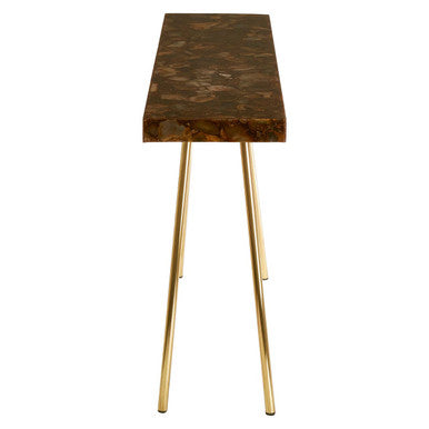Orsina Agate Console Table | Gold Brass Finish Narrow Entryway Table