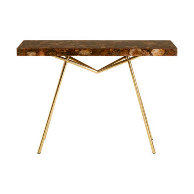 Orsina Agate Console Table | Gold Brass Finish Narrow Entryway Table