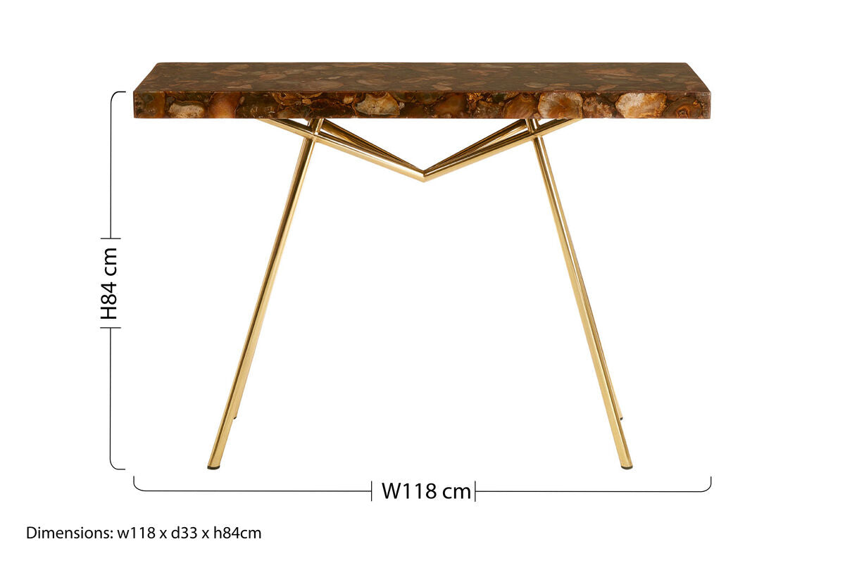 Orsina Agate Console Table | Gold Brass Finish Narrow Entryway Table