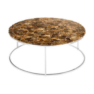 Orsina Relic Round Agate Coffee Table | Silver Stainless Steel Base