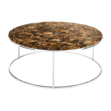 Orsina Relic Round Agate Coffee Table | Silver Stainless Steel Base