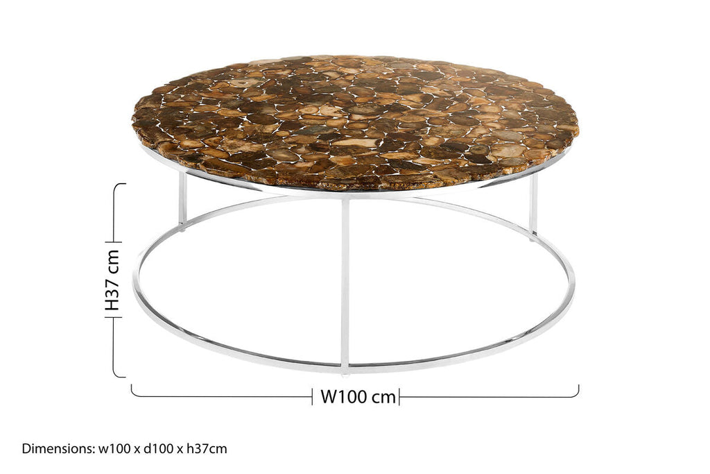 Orsina Relic Round Agate Coffee Table | Silver Stainless Steel Base