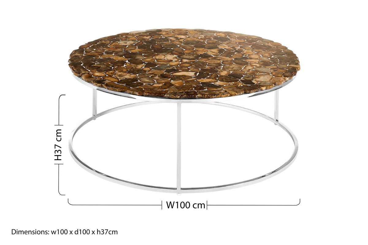 Orsina Relic Round Agate Coffee Table | Silver Stainless Steel Base