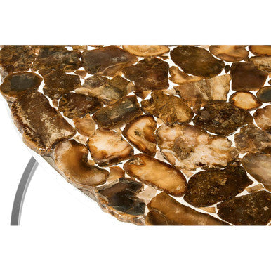 Orsina Relic Round Agate Coffee Table | Silver Stainless Steel Base