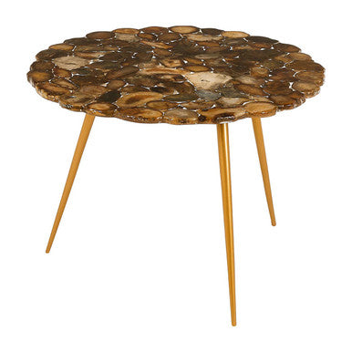 Orsina Agate Stone Side Table – Low Round Top with Brass Iron Legs