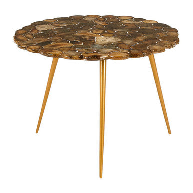 Orsina Agate Stone Side Table – Low Round Top with Brass Iron Legs