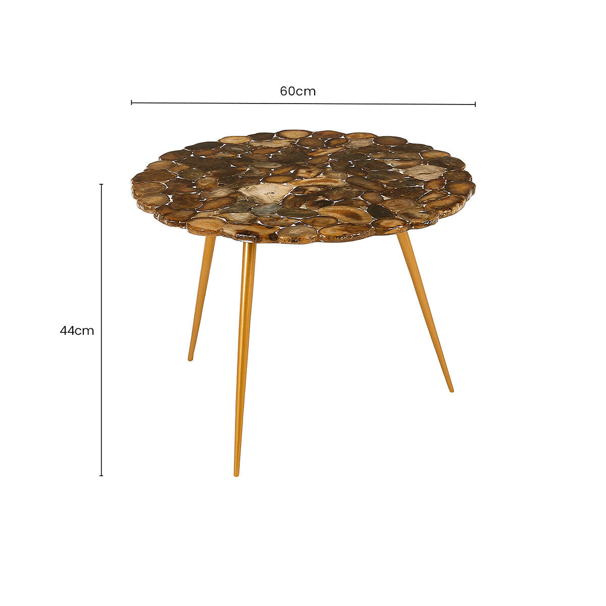 Orsina Agate Stone Side Table – Low Round Top with Brass Iron Legs