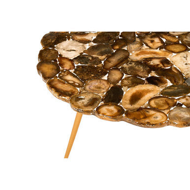 Orsina Agate Stone Side Table – Low Round Top with Brass Iron Legs