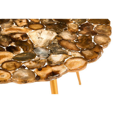 Orsina Agate Stone Side Table – Low Round Top with Brass Iron Legs