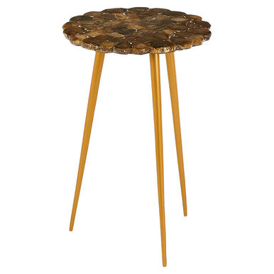 Orsina Agate Round Side Table – Natural Stone Top with Brass Legs