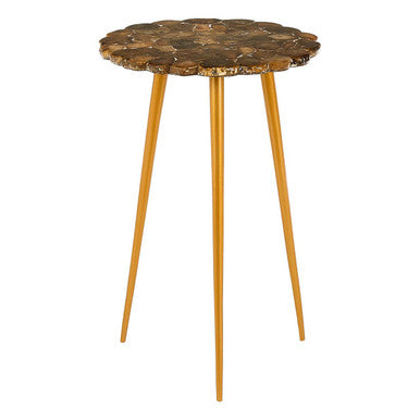 Orsina Agate Round Side Table – Natural Stone Top with Brass Legs