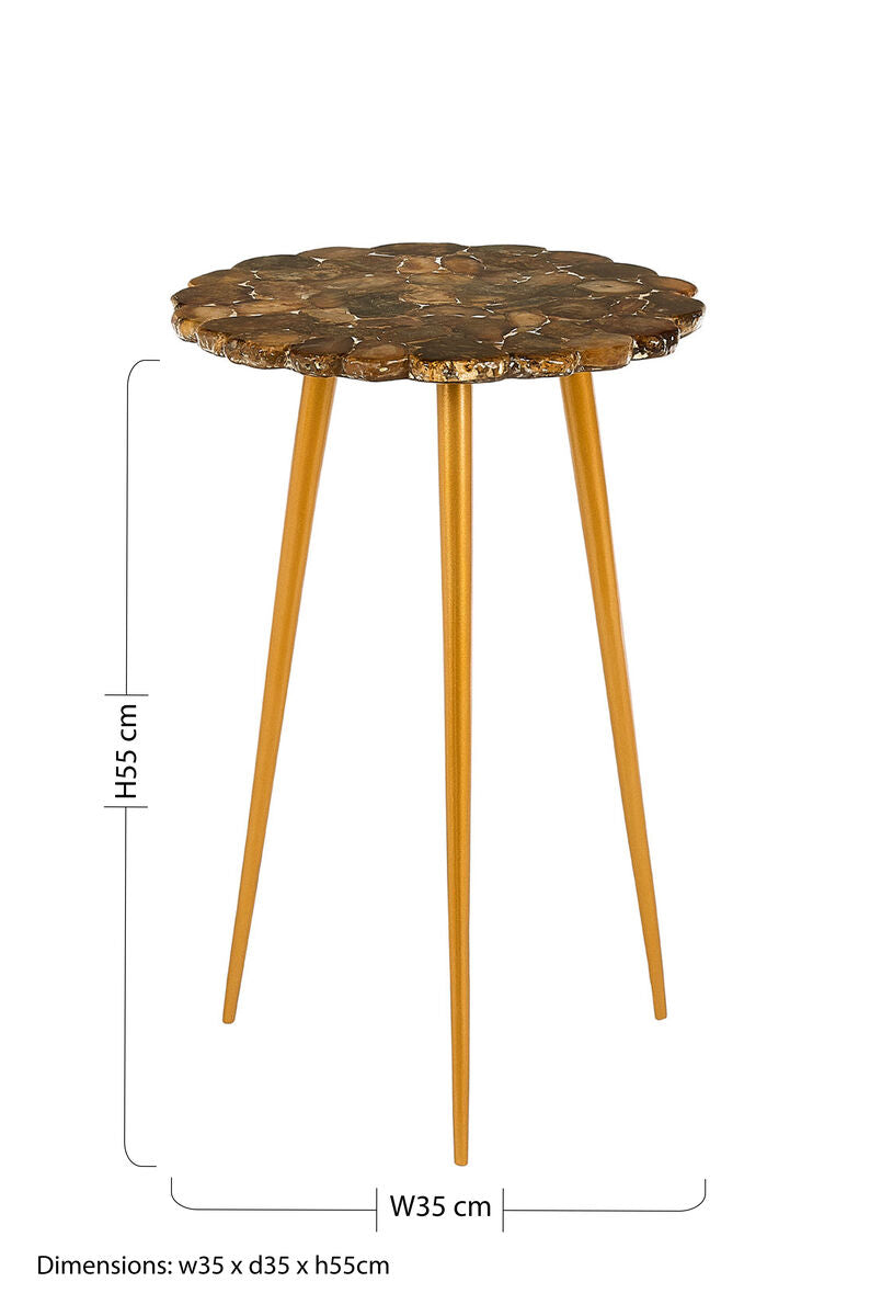 Orsina Agate Round Side Table – Natural Stone Top with Brass Legs
