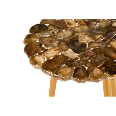 Orsina Agate Round Side Table – Natural Stone Top with Brass Legs