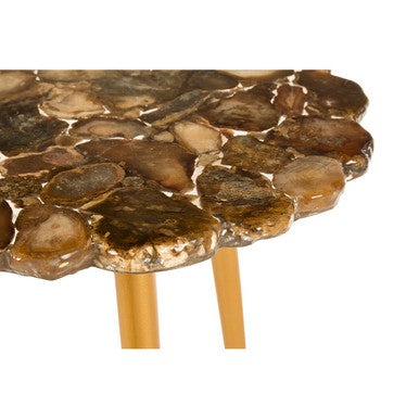 Orsina Agate Round Side Table – Natural Stone Top with Brass Legs