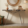 Orsina Relic Black Resin and Petrified Wood Console Table | Silver Legs