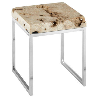 Orsina Relic Cheese Stone Round Side Table | Silver Stainless Steel