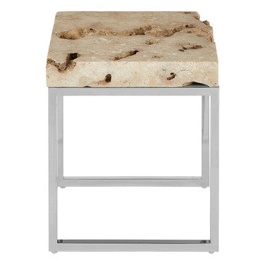 Orsina Relic Cheese Stone Round Side Table | Silver Stainless Steel