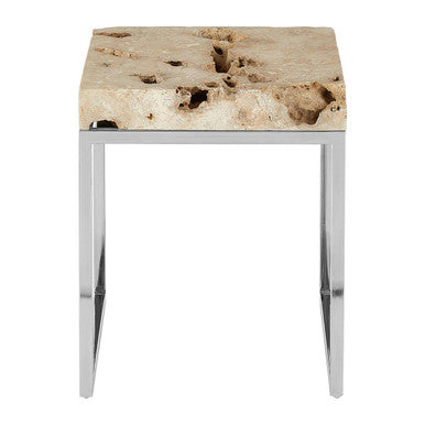 Orsina Relic Cheese Stone Round Side Table | Silver Stainless Steel