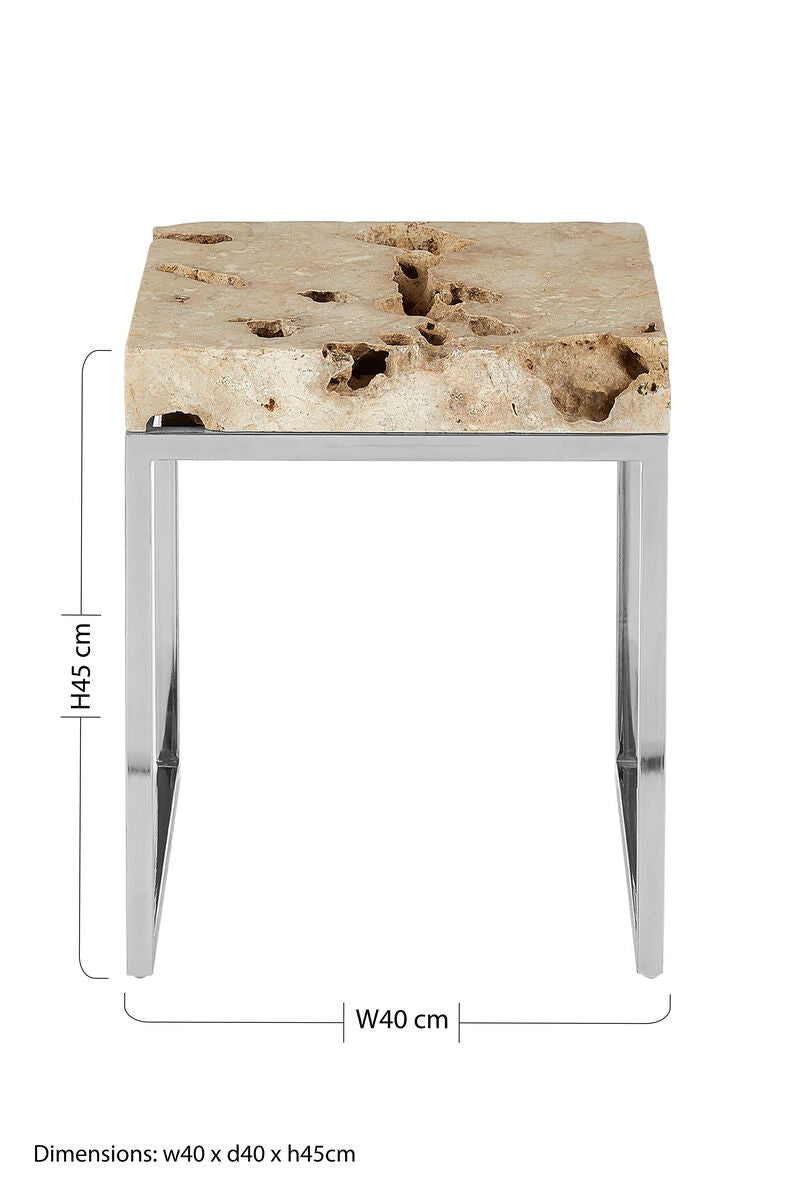 Orsina Relic Cheese Stone Round Side Table | Silver Stainless Steel