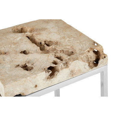 Orsina Relic Cheese Stone Round Side Table | Silver Stainless Steel