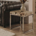 Orsina Relic Cheese Stone Round Side Table | Silver Stainless Steel