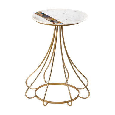 Orsina White Marble and Agate Side Table with Gold Tapered Legs