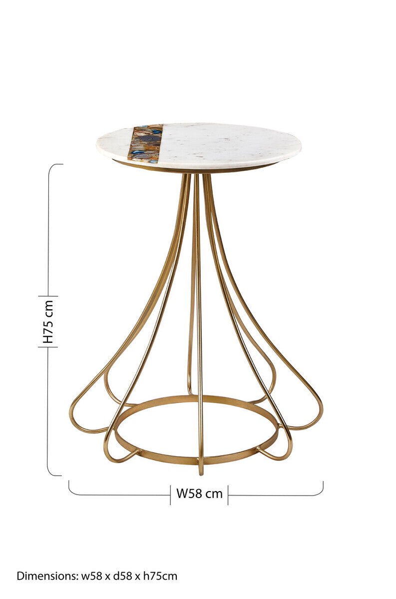 Orsina White Marble and Agate Side Table with Gold Tapered Legs