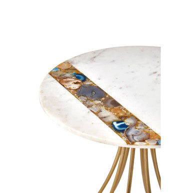 Orsina White Marble and Agate Side Table with Gold Tapered Legs