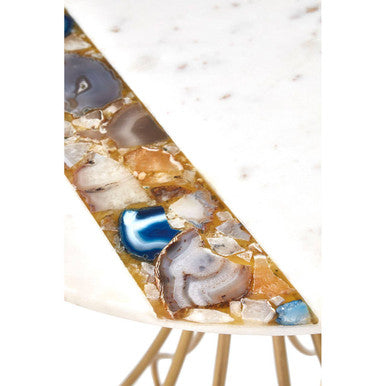 Orsina White Marble and Agate Side Table with Gold Tapered Legs