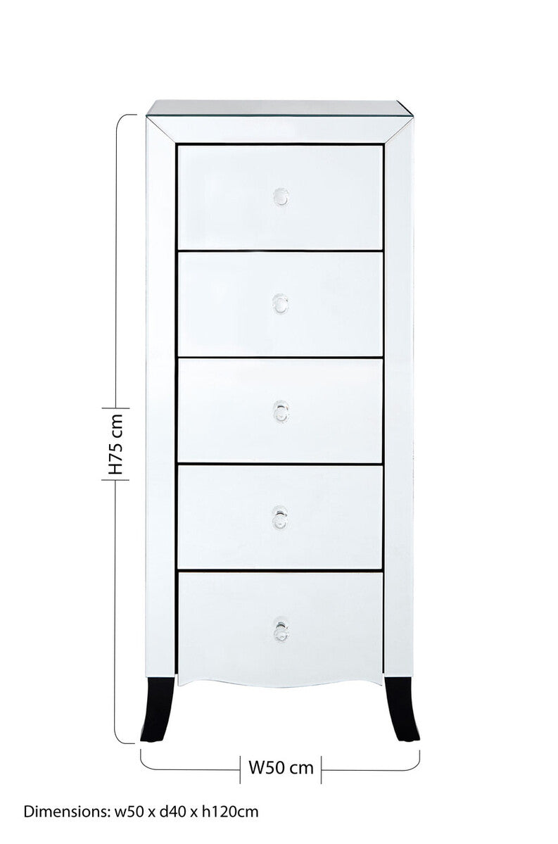Orsina Graciela Mirrored 5 Drawer Chest with Glass Handles