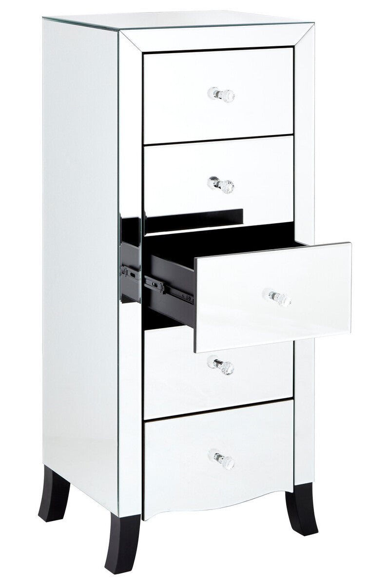 Orsina Graciela Mirrored 5 Drawer Chest with Glass Handles