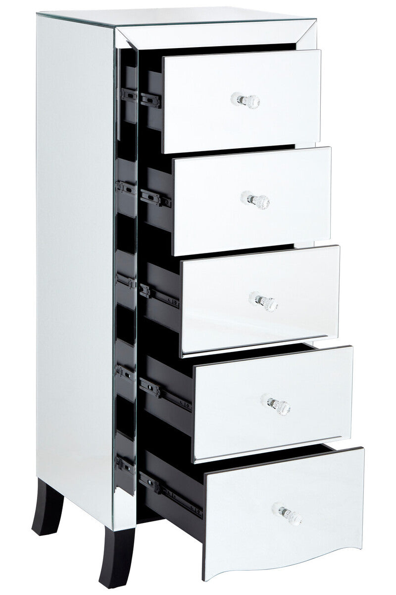Orsina Graciela Mirrored 5 Drawer Chest with Glass Handles