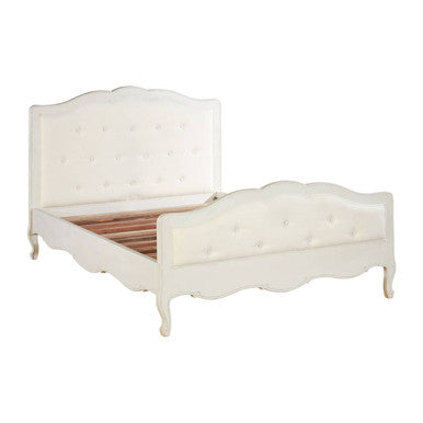 Orsina Loire White Double Bed – Distressed Bayur Wood & Upholstered