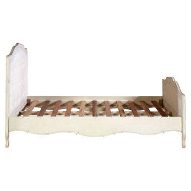 Orsina Loire White Double Bed – Distressed Bayur Wood & Upholstered