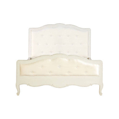 Orsina Loire White Double Bed – Distressed Bayur Wood & Upholstered