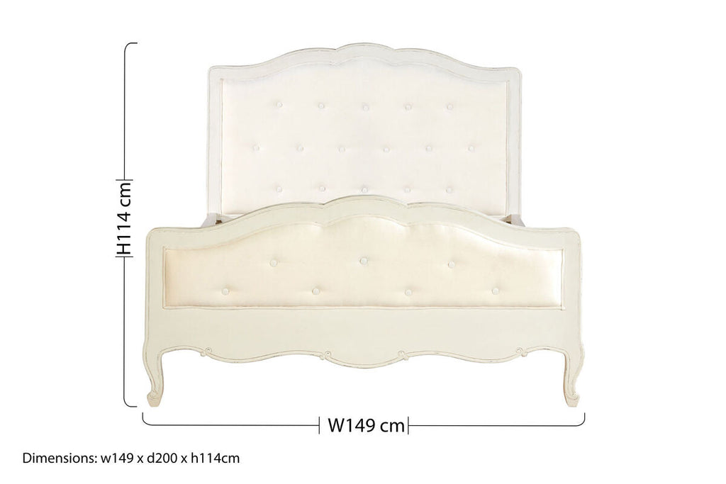 Orsina Loire White Double Bed – Distressed Bayur Wood & Upholstered