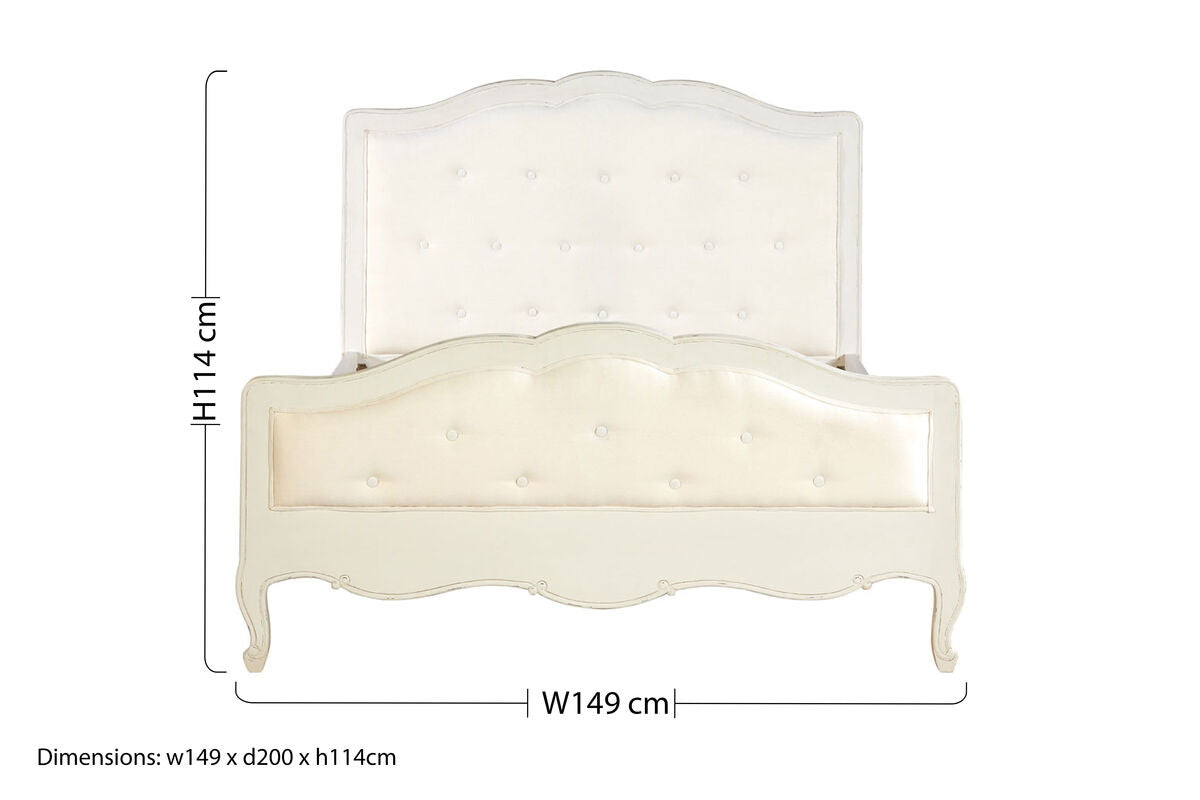 Orsina Loire White Double Bed – Distressed Bayur Wood & Upholstered