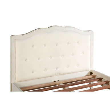 Orsina Loire White Double Bed – Distressed Bayur Wood & Upholstered