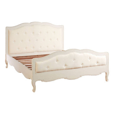 Orsina Loire White King Size Bed – Distressed Bayur Wood & Upholstered
