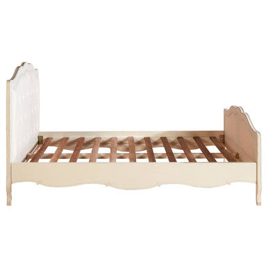Orsina Loire White King Size Bed – Distressed Bayur Wood & Upholstered