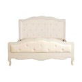 Orsina Loire White King Size Bed – Distressed Bayur Wood & Upholstered