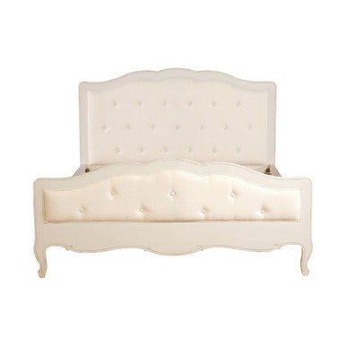 Orsina Loire White King Size Bed – Distressed Bayur Wood & Upholstered