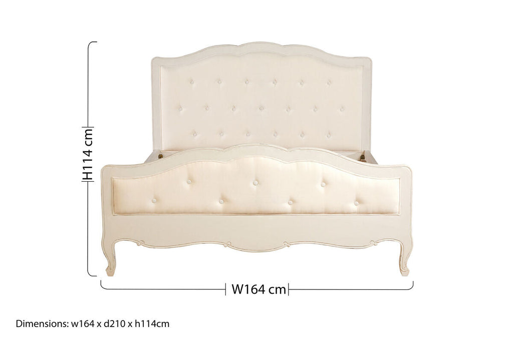 Orsina Loire White King Size Bed – Distressed Bayur Wood & Upholstered