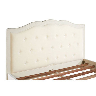 Orsina Loire White King Size Bed – Distressed Bayur Wood & Upholstered