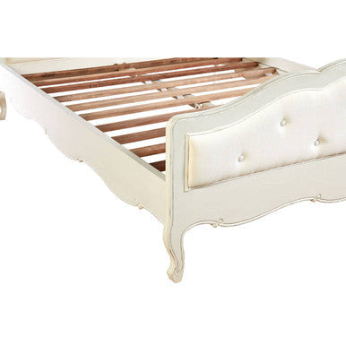 Orsina Loire White King Size Bed – Distressed Bayur Wood & Upholstered