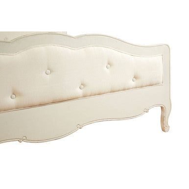 Orsina Loire White King Size Bed – Distressed Bayur Wood & Upholstered