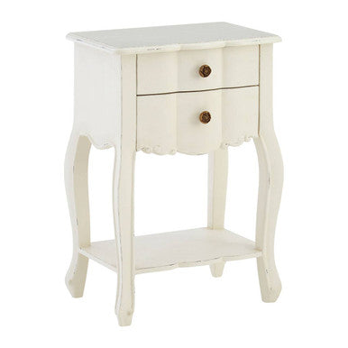 Orsina Loire White Wooden 2-Drawer Bedside Table | Distressed Wood