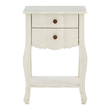 Orsina Loire White Wooden 2-Drawer Bedside Table | Distressed Wood